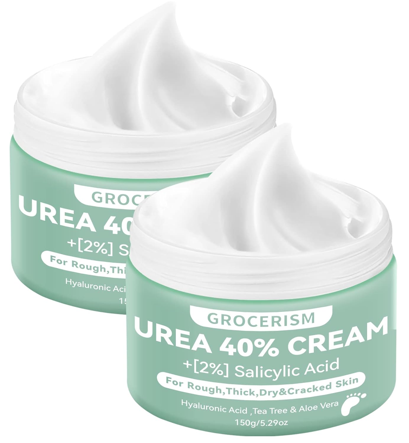Grocerism Urea 40% Cream for Feet with 2% Salicylic Acid, Thick & Dry, Callus Remover, Hand Cream with Hyaluronic Acid, Tea Tree & Aloe Vera, 5.29 oz