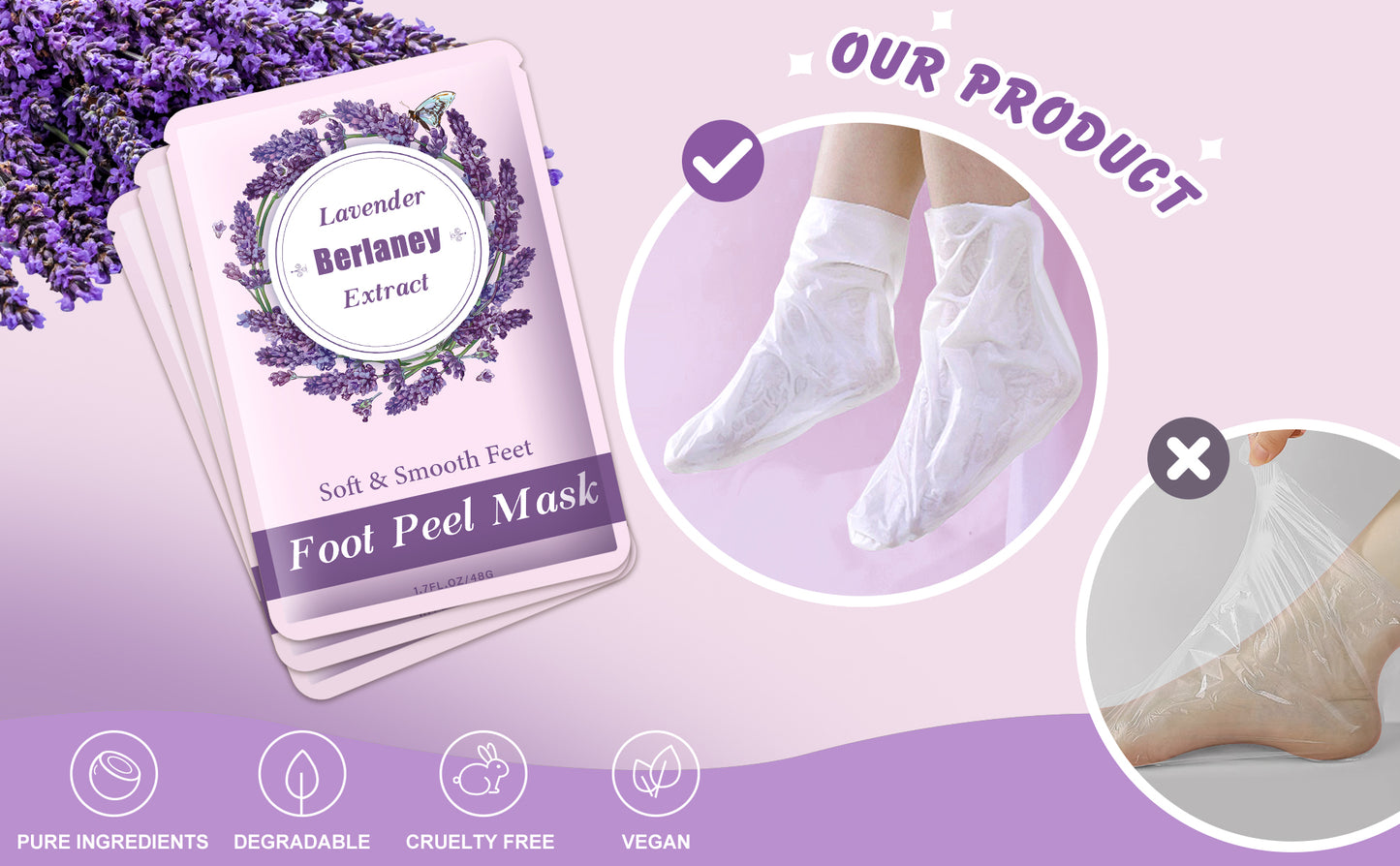 Foot Peel Mask - Pro Callus Remover with Lavender Extract for Rough Cracked Dry Feet-Dead Skin Remove, 3Pairs