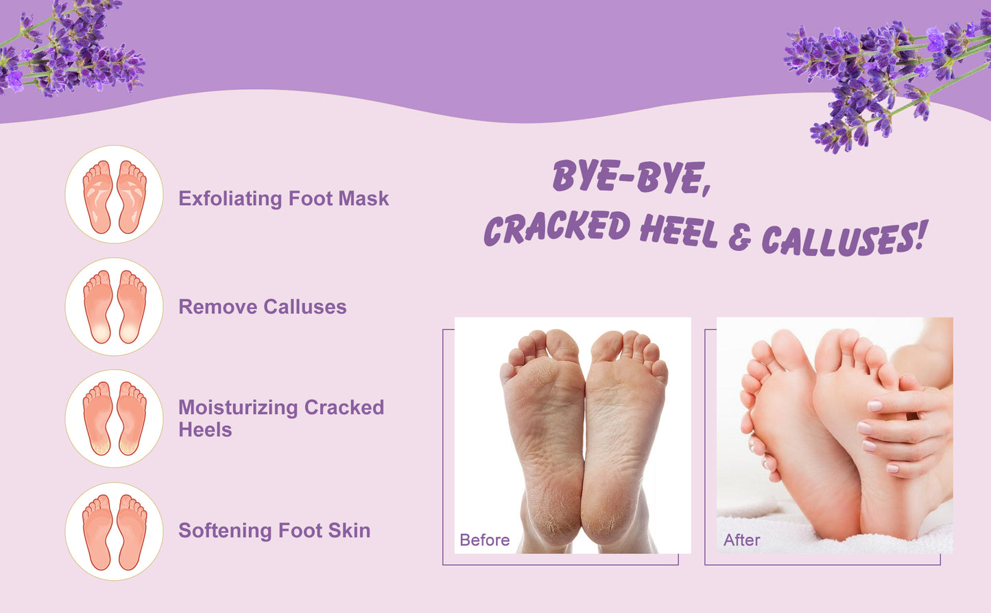 Foot Peel Mask - Pro Callus Remover with Lavender Extract for Rough Cracked Dry Feet-Dead Skin Remove, 3Pairs