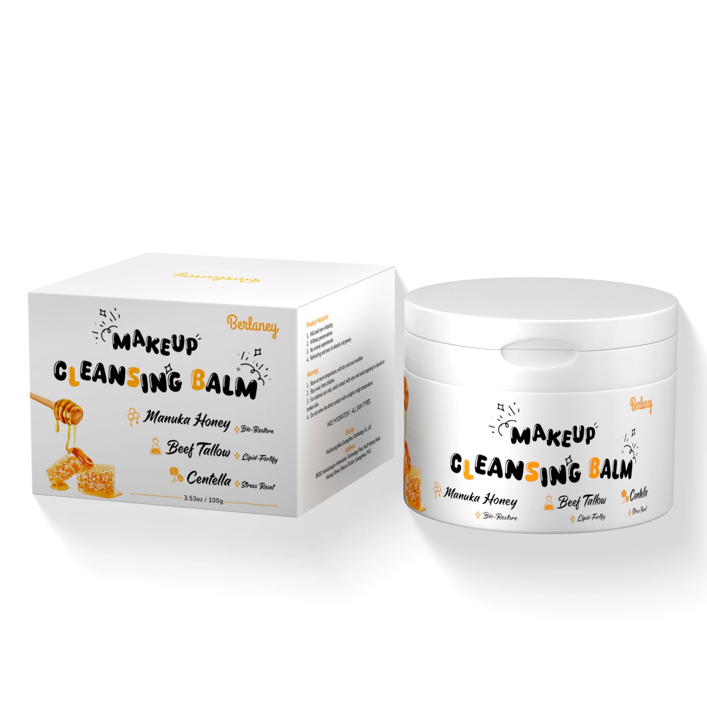Berlaney MAKEUP CLEANSING BALM - Manuka Honey Makeup Remover + Oil Based Cleanser - Gentle Exfoliating Double Cleanser - Melts From Balm to Milky Lather (3.53oz / 100g)
