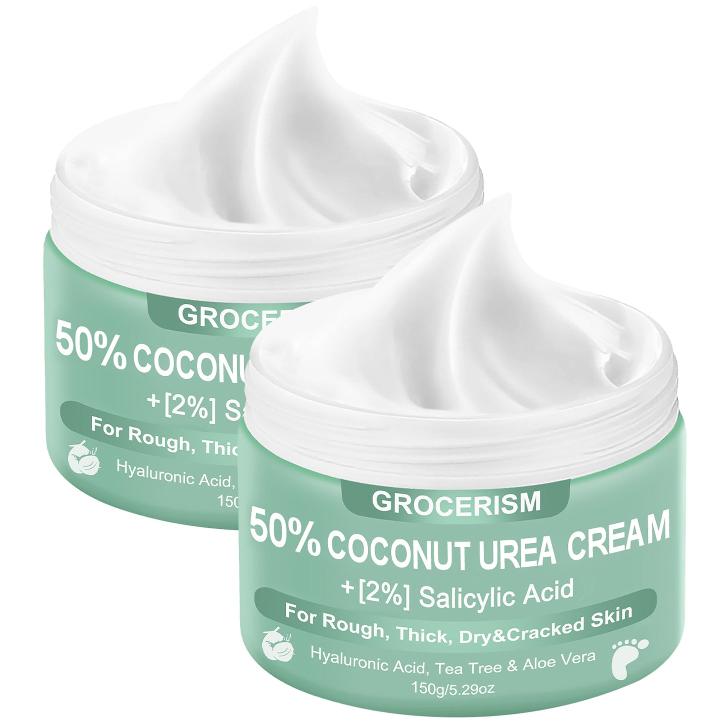 Grocerism 50% Coconut Urea + 2% Salicylic Acid Cream - Callus Removing & Crack Healing for Feet & Hands - Foot & Hand Cream - 5.29oz