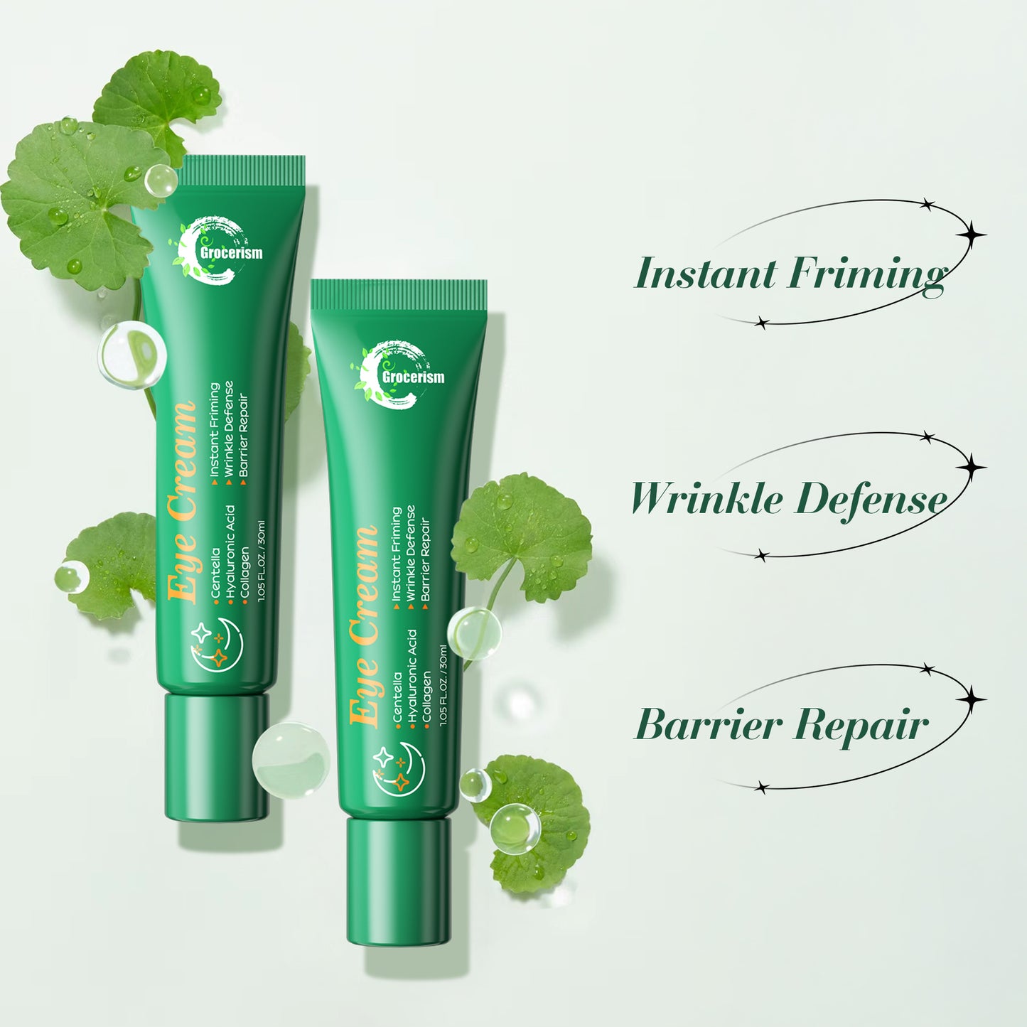 Grocerism Firming Eye Cream with Centella, Hyaluronic Acid, Collagen - For Dark Circles & Puffy Eyes, Wrinkle Defense (1.05 Fl Oz)
