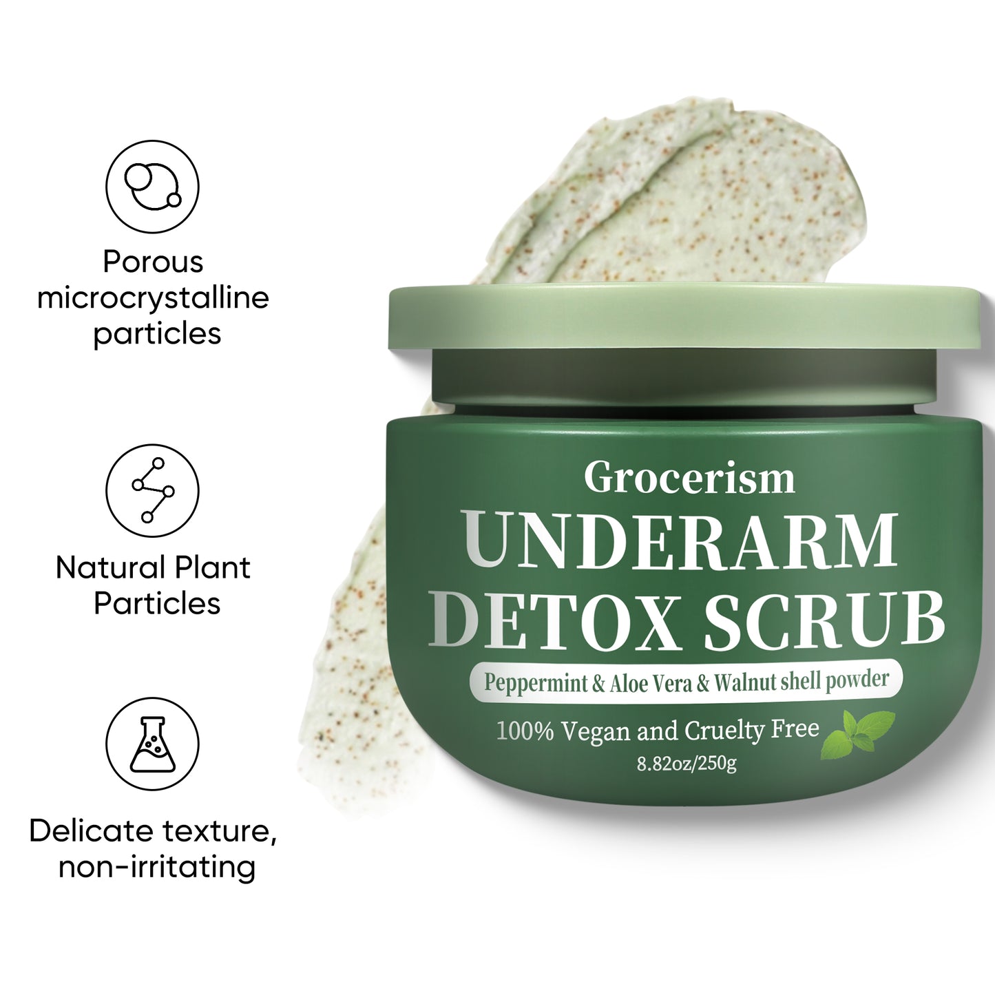 Grocerism Armpit & Body Scrub - Peppermint & Aloe Vera, Exfoliates & Deodorizes - 8.82 oz