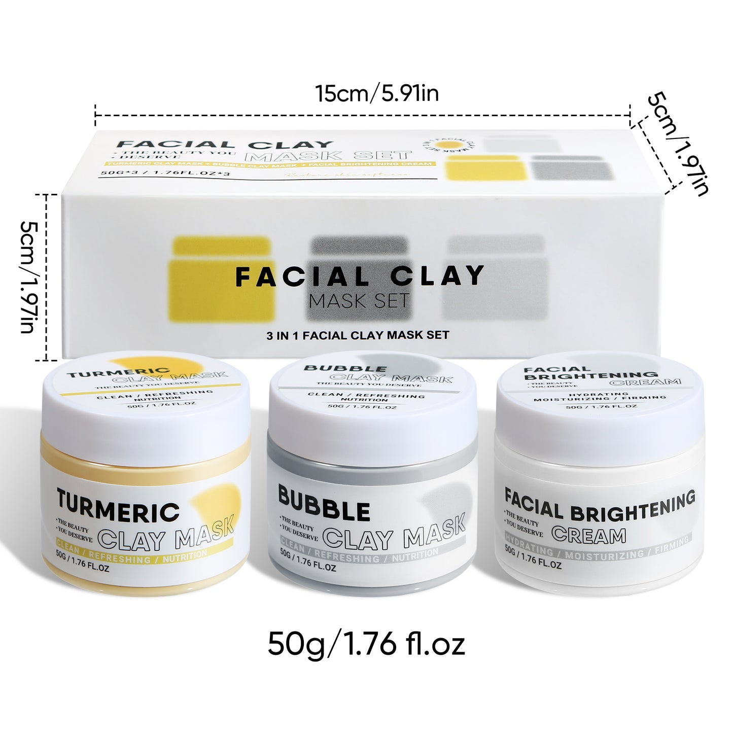 Grocerism Facial Clay Mask Set-Turmeric Clay Mask, Bubble Clay Mask & Facial Brightening Cream with Vitamin C for Pore Cleansing, Dark Spots & Brightening
