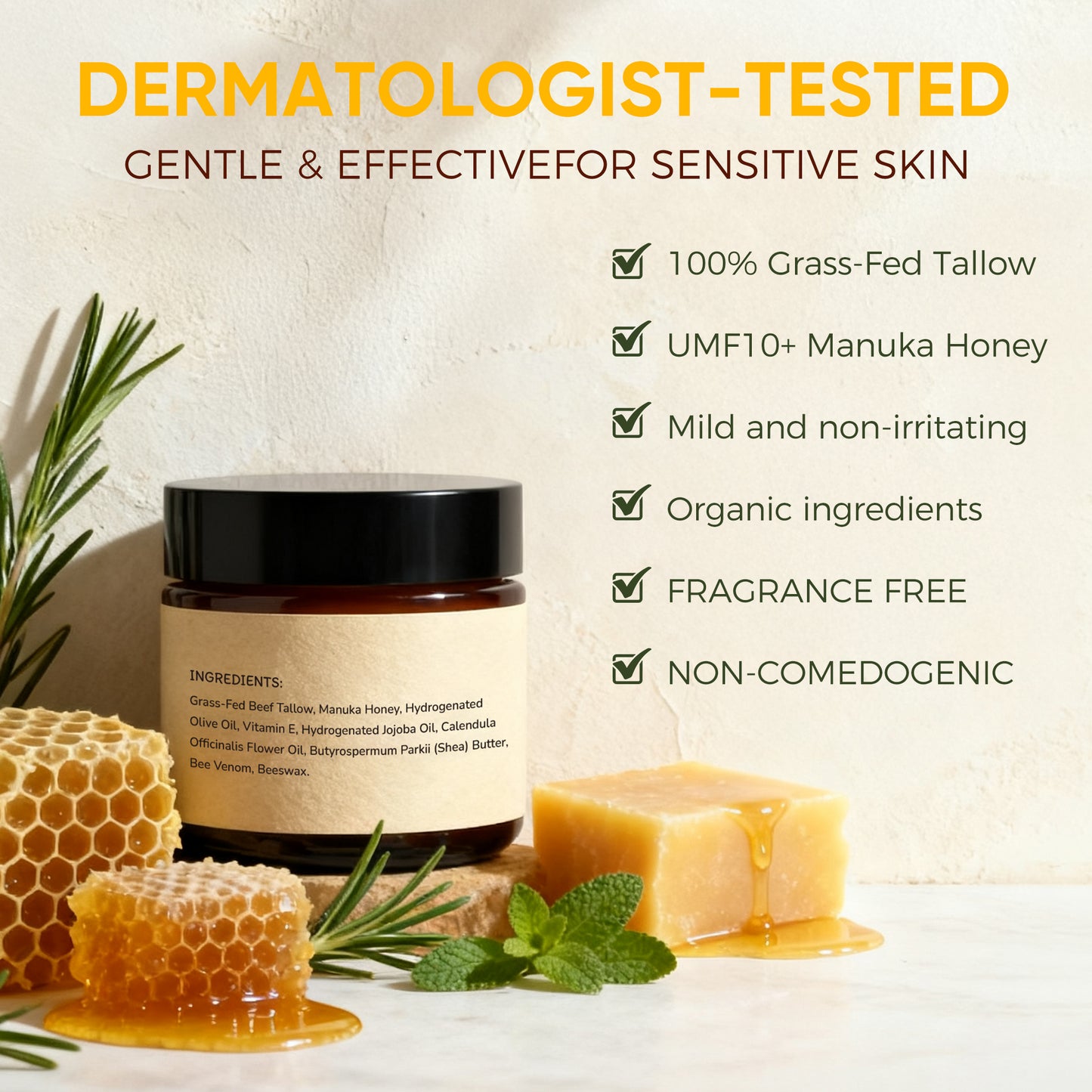 Grocerism Natural Tallow Balm, Gentle Face & Body Moisturizer for Sensitive Skin, 2oz