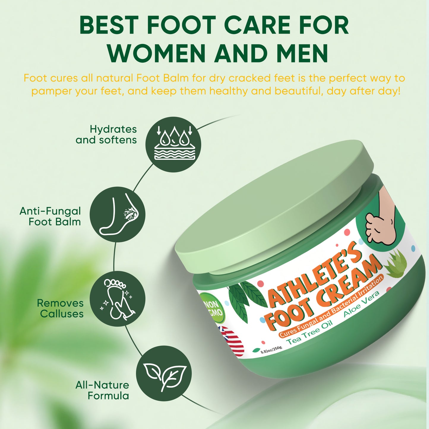 Athletes Foot Treatment Extra Strength - 8.82oz Athletes Foot Cream with Tea Tree Oil And Aloe Vera,Hydrates and Softens for Dry Cracked Feet, Toes and Heel, Alleviating the Foot Odor and Calluses