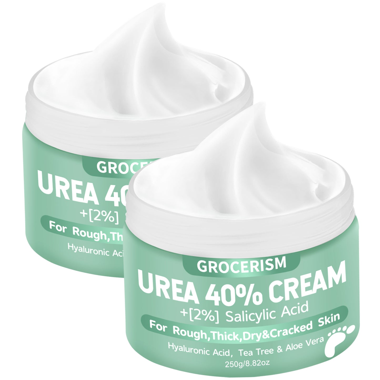 Grocerism Urea 40% Cream for Feet with 2% Salicylic Acid, Thick & Dry, Callus Remover, Hand Cream with Hyaluronic Acid, Tea Tree & Aloe Vera, 5.29 oz