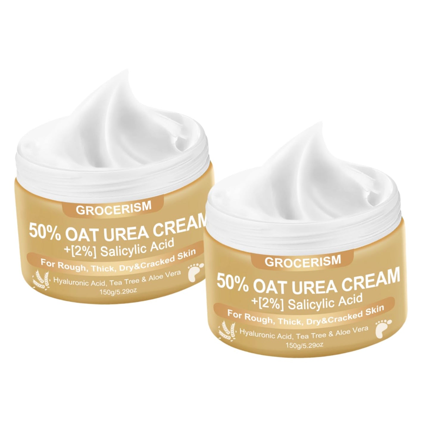 Grocerism 50% Oat-Urea Cream with Hyaluronic Acid & Aloe Vera - Intensive Repair for Foot & Hand, Hydrates, Removes Calluses & Heals Cracked Heels - 5.29oz