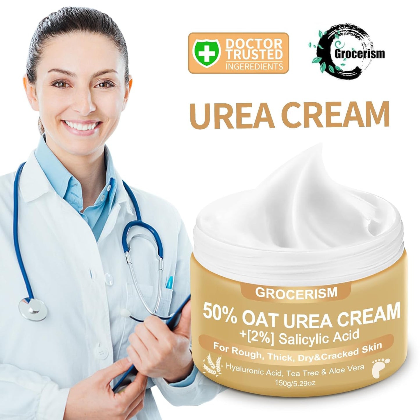 Urea Cream 50 Percent for Feet with Oat 5.29 oz || Foot & Hand Cream Maximum Strength with 2% Salicylic Acid, Tea Tree and Aloe Vera for Deep Moisturizing and Callus Removing (Upgraded Formula)