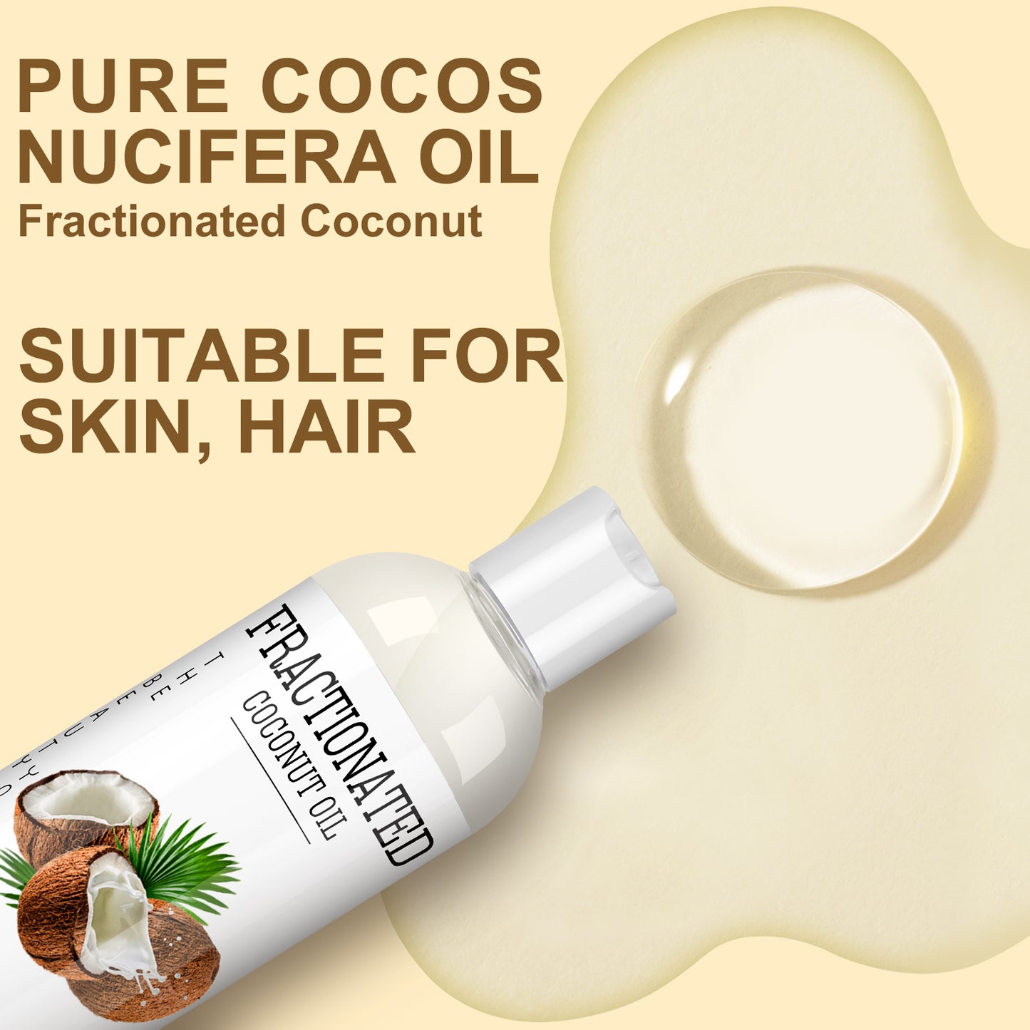 Fractionated Coconut Oil for Skin & Hair, Massage Oil with 100% Pure Cocos Nucifera - Moisturizes and Nourishes Skin and Hair, Liquid Carrier Oil for DIY, Pure and Vegan - 7.5 fl oz. 2 bottles