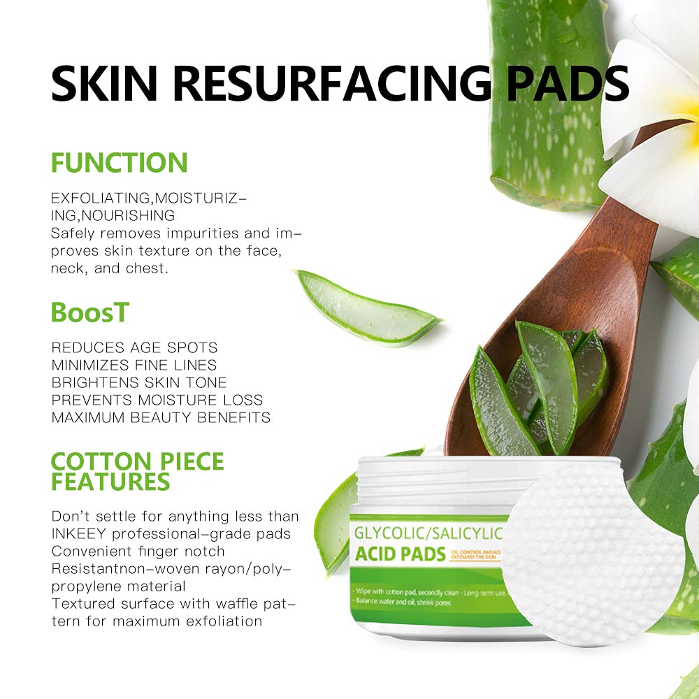 Grocerism 20% Glycolic Acid Pads with 2% Salicylic Acid, Hyaluronic Acid & Aloe Vera - Facial Exfoliating Pads for Deep Cleaning - 50 Count
