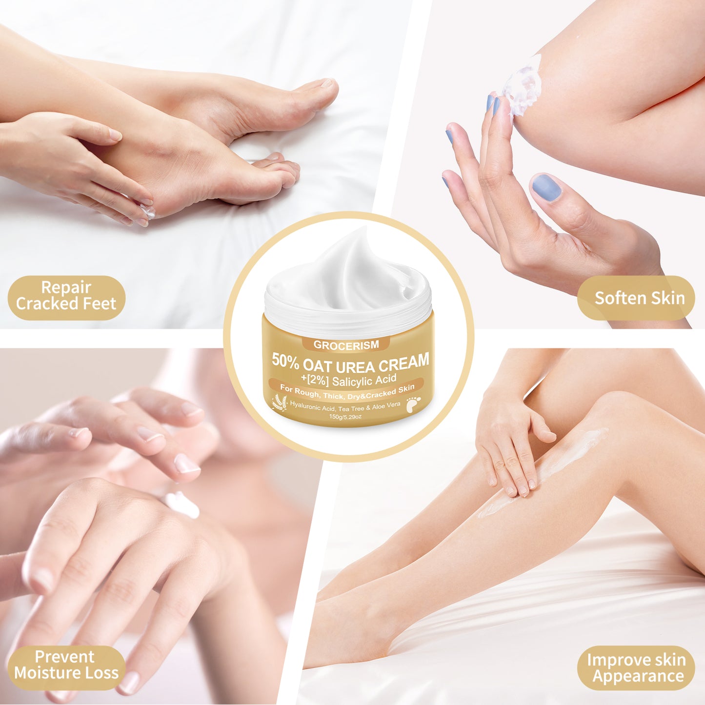 50% Urea Cream for Feet Maximum Strength (with oats and 2% salicylic acid), foot and hand cream with hyaluronic acid, tea tree and aloe vera for deep moisturizing and callus removal