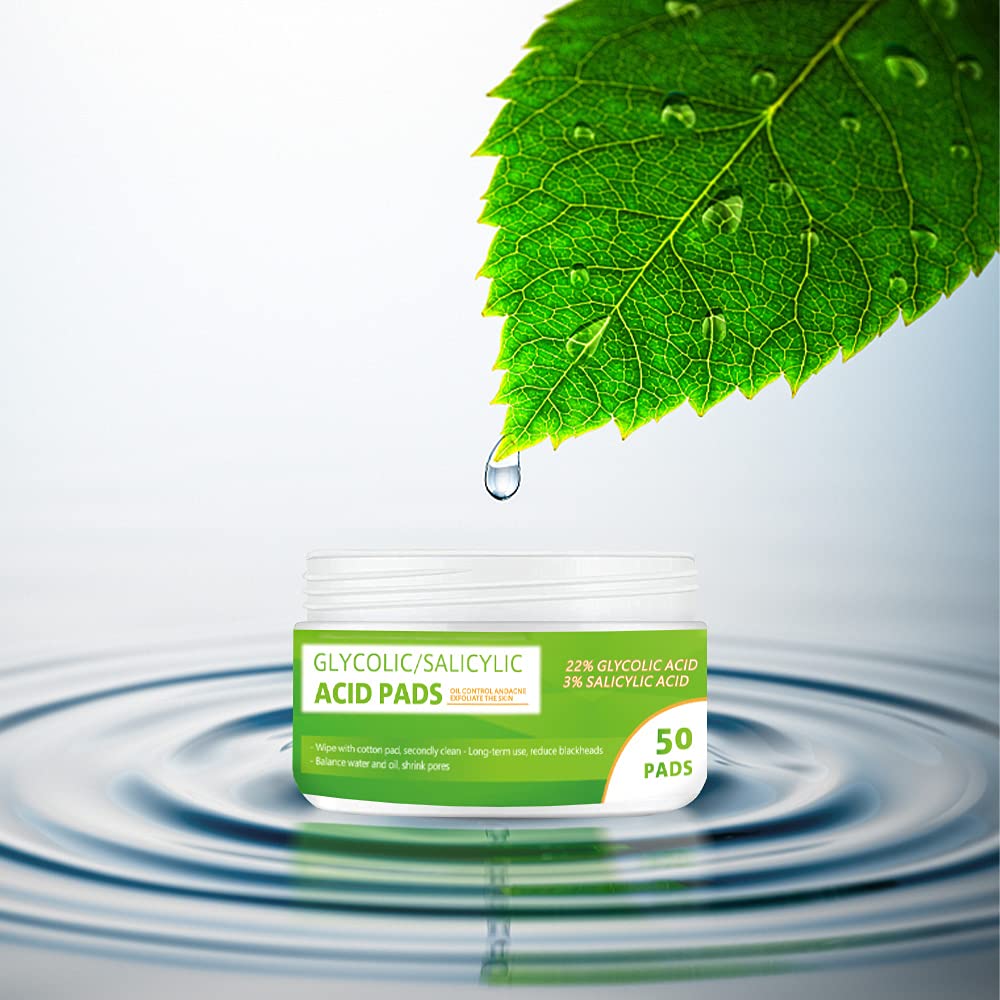 Grocerism 20% Glycolic Acid Pads with 2% Salicylic Acid, Hyaluronic Acid & Aloe Vera - Facial Exfoliating Pads for Deep Cleaning - 50 Count
