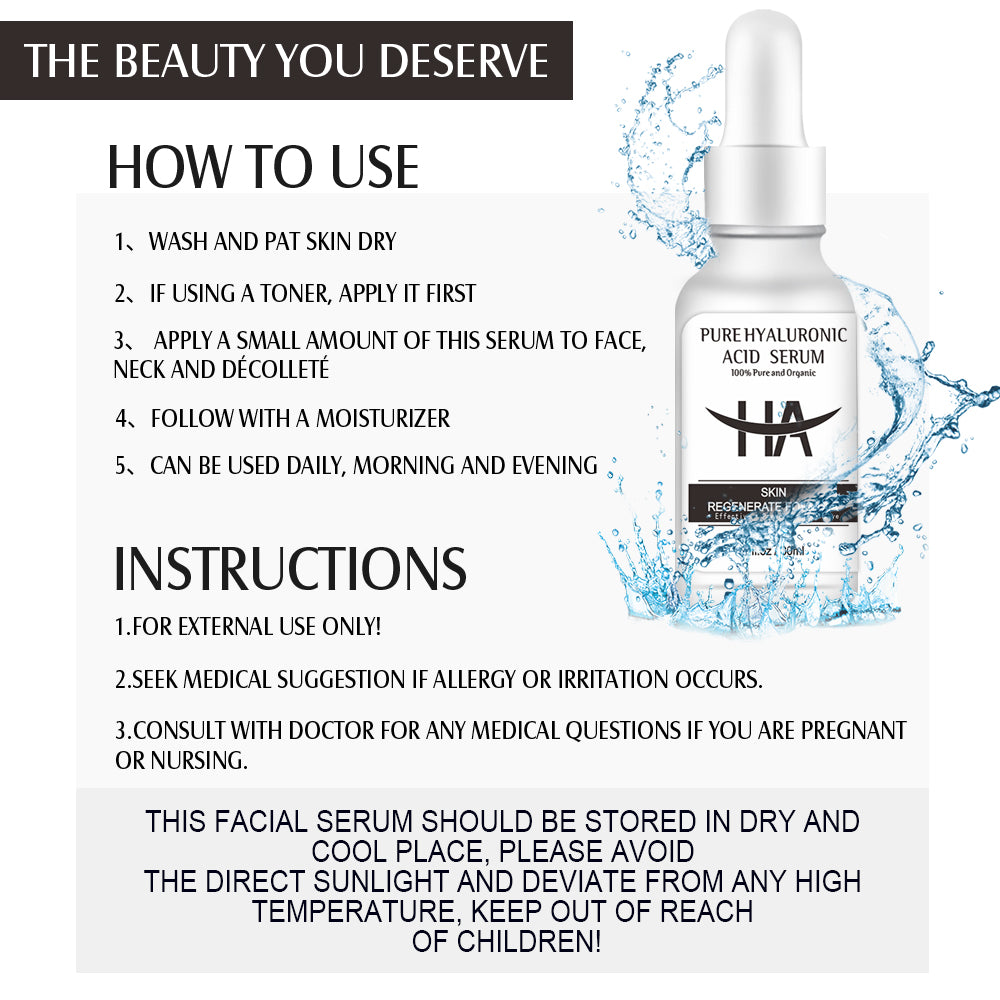 Pure Hyaluronic Acid Serum for Face - Plumping, Anti-Aging, Hydrating - Fragrance-Free - 1 Fl Oz