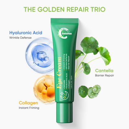 Grocerism 3-in-1 Firming Eye Cream - Centella, Hyaluronic Acid & Collagen | Dark Circles, Puffy Eyes, Wrinkle Defense | Ophthalmologist-Tested, Fragrance-Free (1.05 Fl Oz)