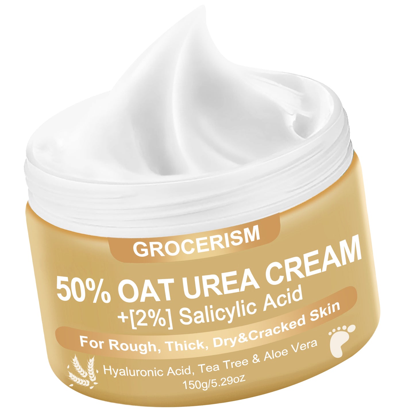50% Urea Cream for Feet Maximum Strength (with oats and 2% salicylic acid), foot and hand cream with hyaluronic acid, tea tree and aloe vera for deep moisturizing and callus removal