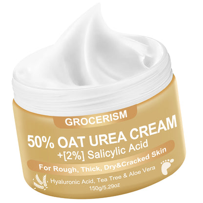 50% Urea Cream for Feet Maximum Strength (with oats and 2% salicylic acid), foot and hand cream with hyaluronic acid, tea tree and aloe vera for deep moisturizing and callus removal