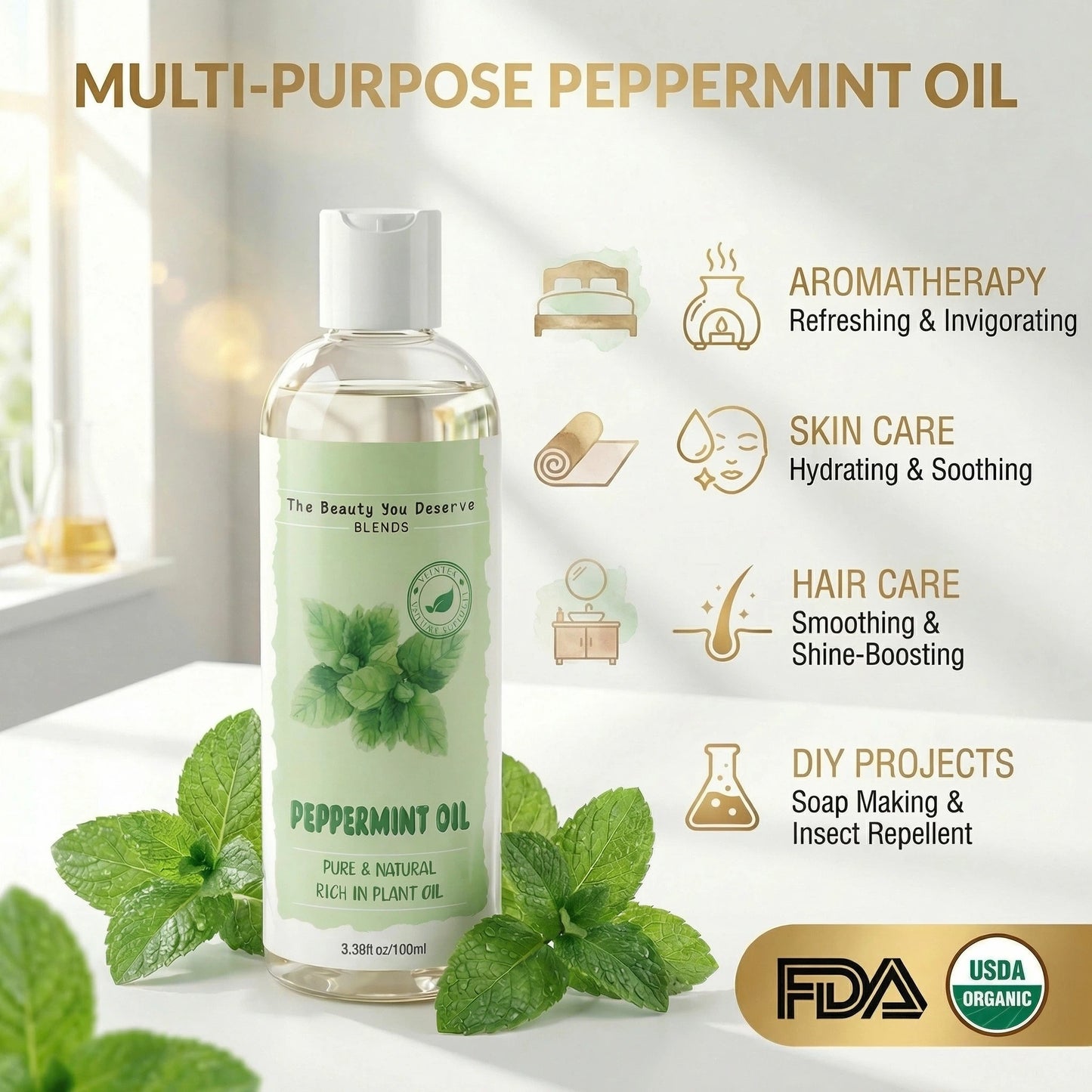 Grocerism 100% Pure Natural Peppermint Essential Oil - Premium Grade for Diffusers, Skin, Aromatherapy & Massage - Essential Oil - 100ml