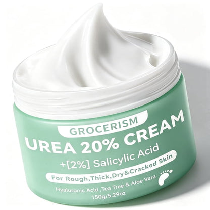 Urea Cream 20 Percent For Feet Plus Salicylic Acid 5.29 oz || Foot Cream and Hand Cream, with Hyaluronic Acid, Tea Tree, and Aloe Vera, Callus Remover and Cracked Heel Repair Care