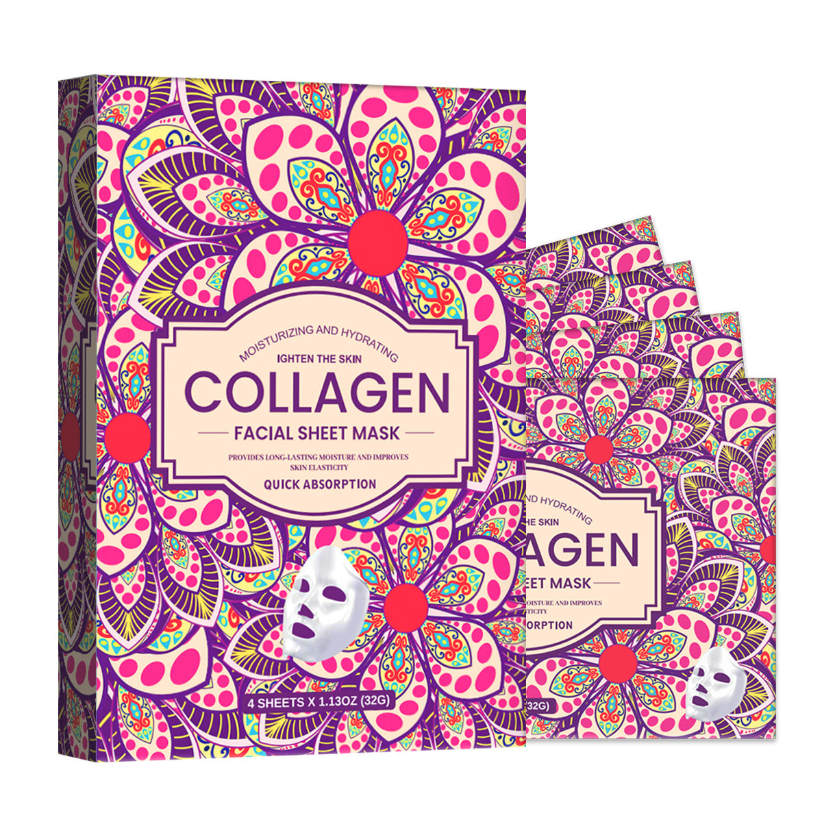 Grocerism Collagen Mask, Firming Daily Face Mask with Collagen Peptides for Anti-Aging, Helps to Minimize Wrinkles, Restores Skin Elasticity & Firmness, Hydrating 32g x4ea