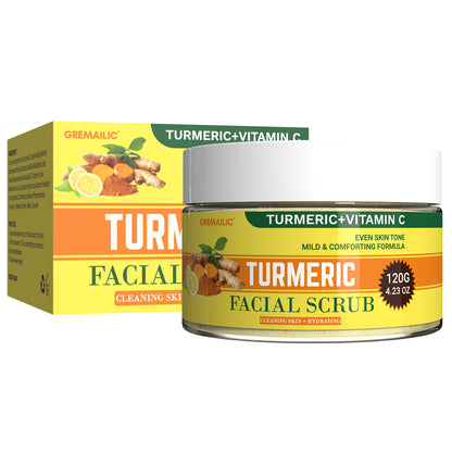 GREMAILIC Turmeric Vitamin C Facial Sea Salt Scrub Cream Organics Microdermabrasion Facial Scrub Exfoliating Clears Blackheads Improve Dark Spot Acne with Aloe leaf Extract 120g/4.23oz