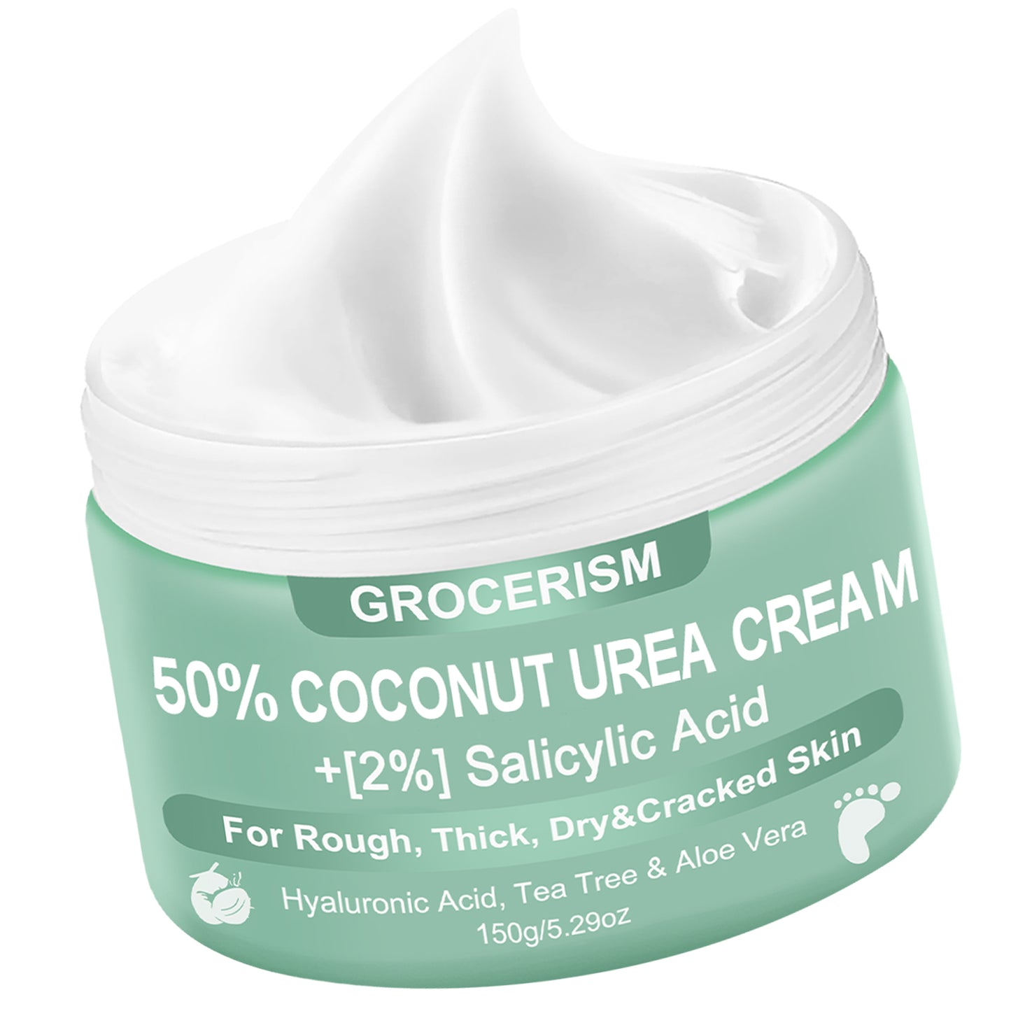 50% Urea Cream for Feet Maximum Strength (with Coconut and 2% salicylic acid), foot and hand cream with hyaluronic acid, tea tree and aloe vera for deep moisturizing and callus removal