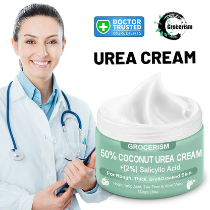 50% Urea Cream for Feet Maximum Strength (with Coconut and 2% salicylic acid), foot and hand cream with hyaluronic acid, tea tree and aloe vera for deep moisturizing and callus removal