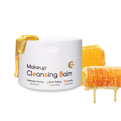 Grocerism Makeup Cleasing Balm- Manuka Honey Makeup Remover + Oil Based Cleanser - Gentle Exfoliating Double Cleanser - Melts From Balm to Milky Lather (3.53oz / 100g)