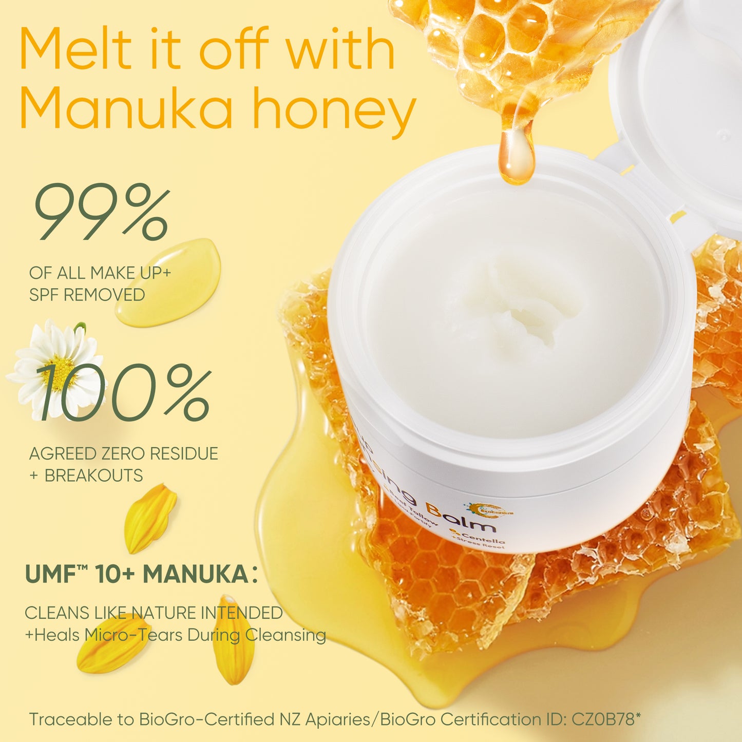 Grocerism Makeup Cleasing Balm- Manuka Honey Makeup Remover + Oil Based Cleanser - Gentle Exfoliating Double Cleanser - Melts From Balm to Milky Lather (3.53oz / 100g)