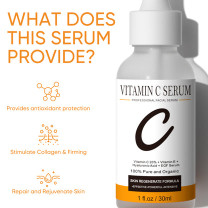 Premium 20% Vitamin C Serum For Face - Boost Skin Collagen,Hydrate & Plump Skin, Anti Aging & Wrinkle Facial Serum 30ml