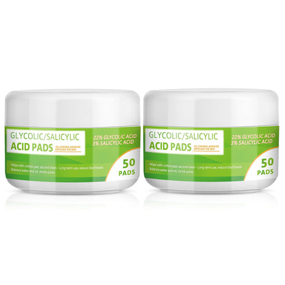 Grocerism 20% Glycolic Acid Pads with 2% Salicylic Acid, Hyaluronic Acid & Aloe Vera - Facial Exfoliating Pads for Deep Cleaning - 50 Count