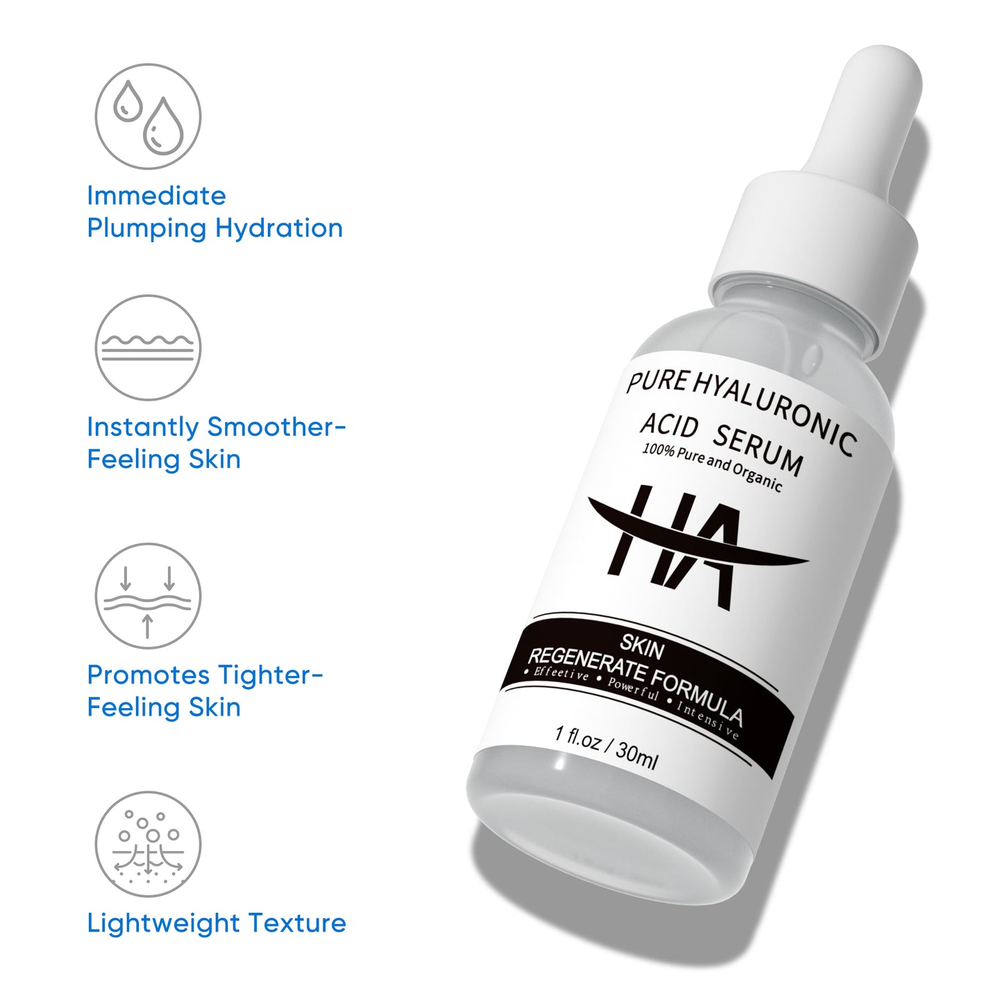 Pure Hyaluronic Acid Serum for Face - Plumping, Anti-Aging, Hydrating - Fragrance-Free - 1 Fl Oz