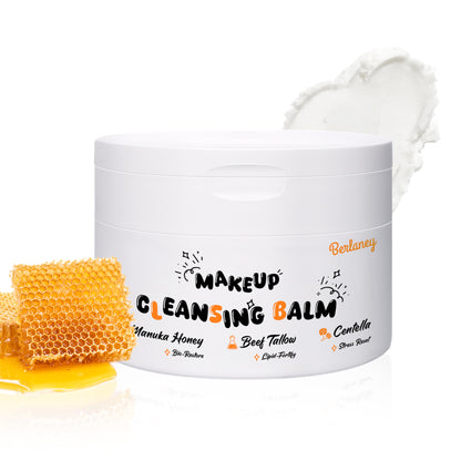 Berlaney MAKEUP CLEANSING BALM - Manuka Honey Makeup Remover + Oil Based Cleanser - Gentle Exfoliating Double Cleanser - Melts From Balm to Milky Lather (3.53oz / 100g)