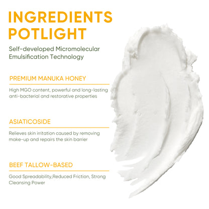 Berlaney MAKEUP CLEANSING BALM - Manuka Honey Makeup Remover + Oil Based Cleanser - Gentle Exfoliating Double Cleanser - Melts From Balm to Milky Lather (3.53oz / 100g)