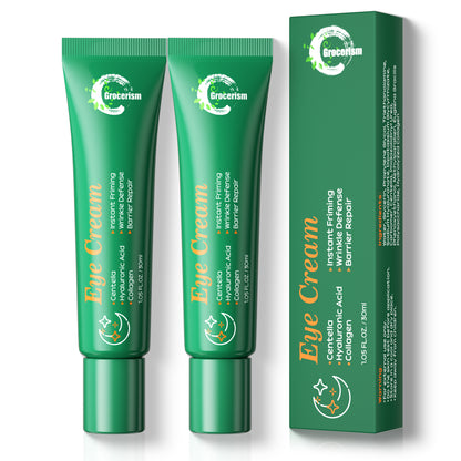 Grocerism Firming Eye Cream with Centella, Hyaluronic Acid, Collagen - For Dark Circles & Puffy Eyes, Wrinkle Defense (1.05 Fl Oz)