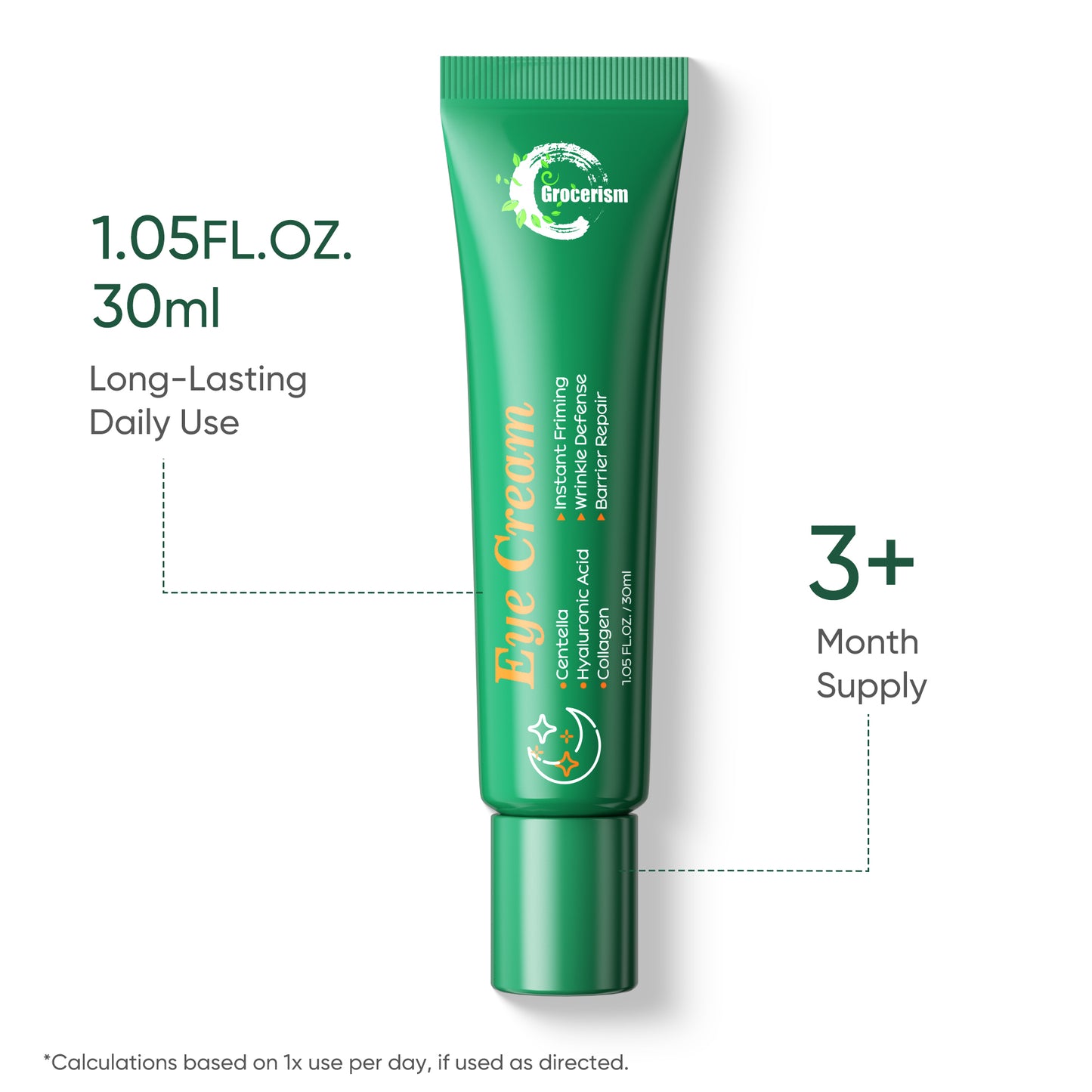 Grocerism Firming Eye Cream with Centella, Hyaluronic Acid, Collagen - For Dark Circles & Puffy Eyes, Wrinkle Defense (1.05 Fl Oz)