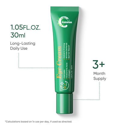 Grocerism Firming Eye Cream with Centella, Hyaluronic Acid, Collagen - For Dark Circles & Puffy Eyes, Wrinkle Defense (1.05 Fl Oz)