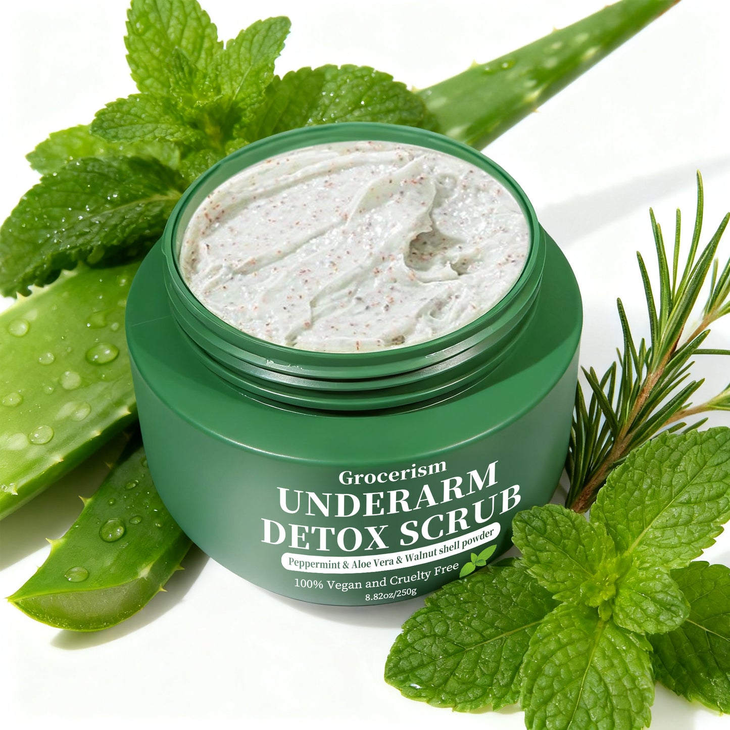 Grocerism Armpit & Body Scrub - Peppermint & Aloe Vera, Exfoliates & Deodorizes - 8.82 oz