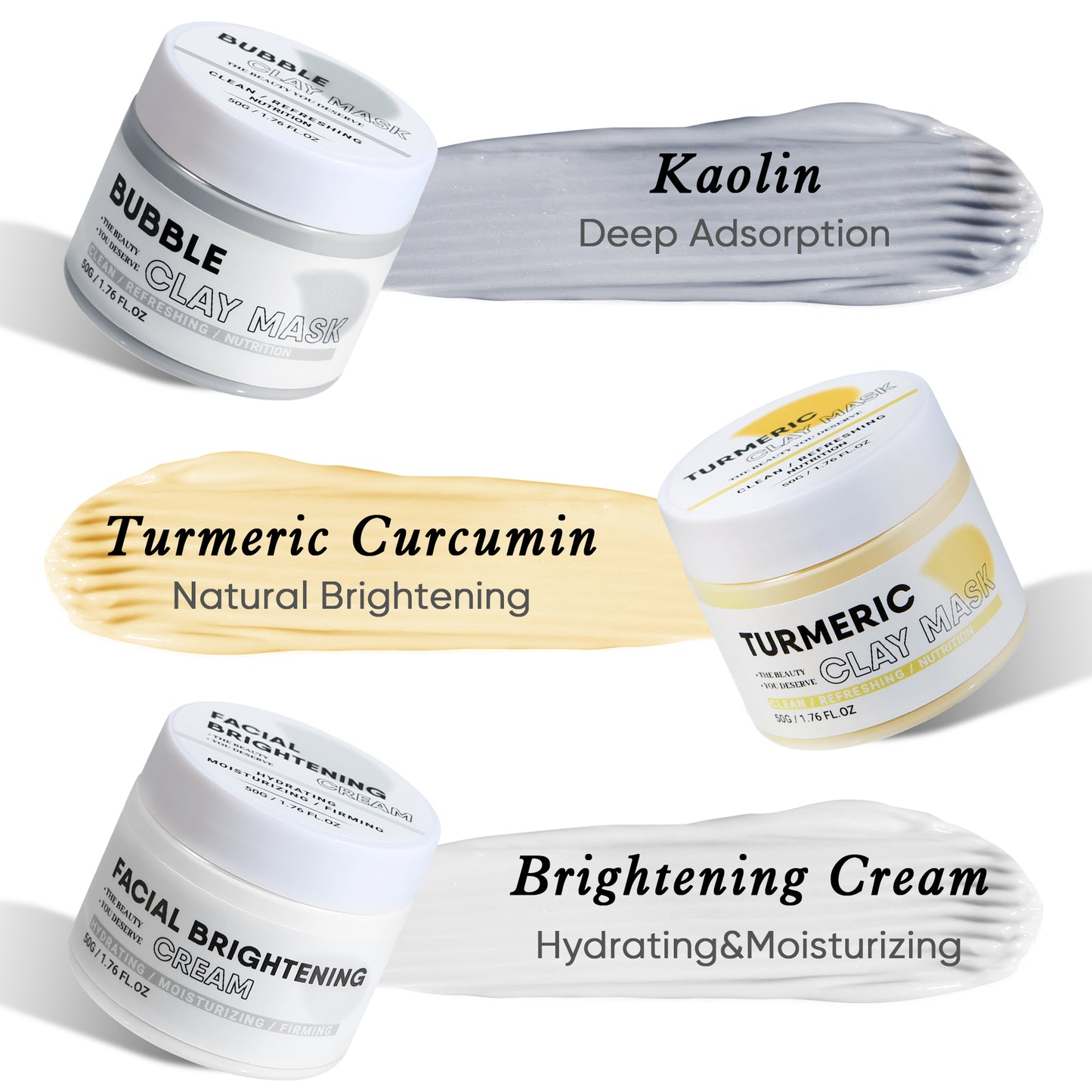 Grocerism Facial Clay Mask Set-Turmeric Clay Mask, Bubble Clay Mask & Facial Brightening Cream with Vitamin C for Pore Cleansing, Dark Spots & Brightening