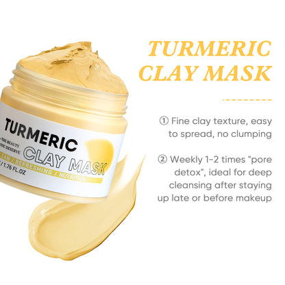 Grocerism Facial Clay Mask Set-Turmeric Clay Mask, Bubble Clay Mask & Facial Brightening Cream with Vitamin C for Pore Cleansing, Dark Spots & Brightening