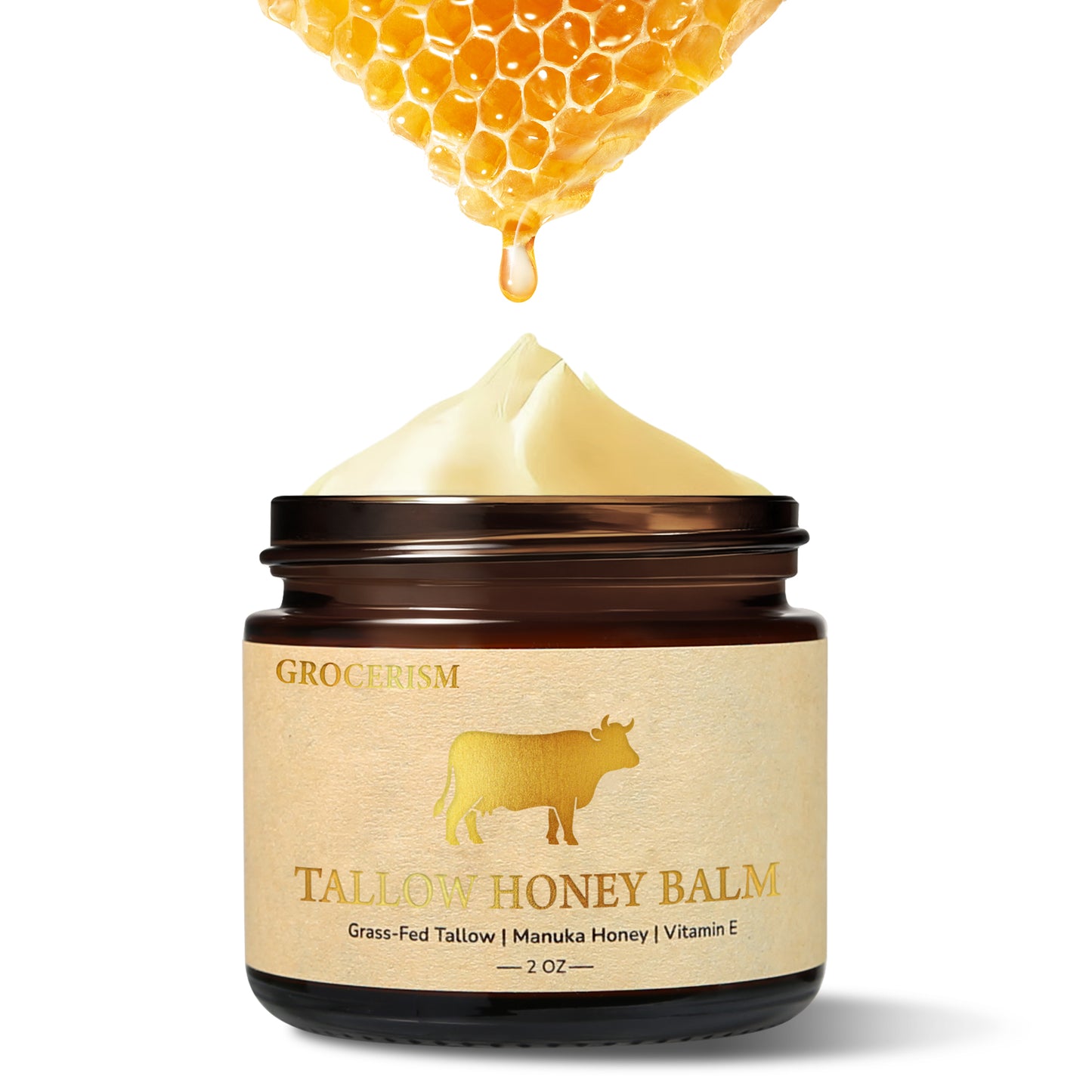 Grocerism Natural Tallow Balm, Gentle Face & Body Moisturizer for Sensitive Skin, 2oz