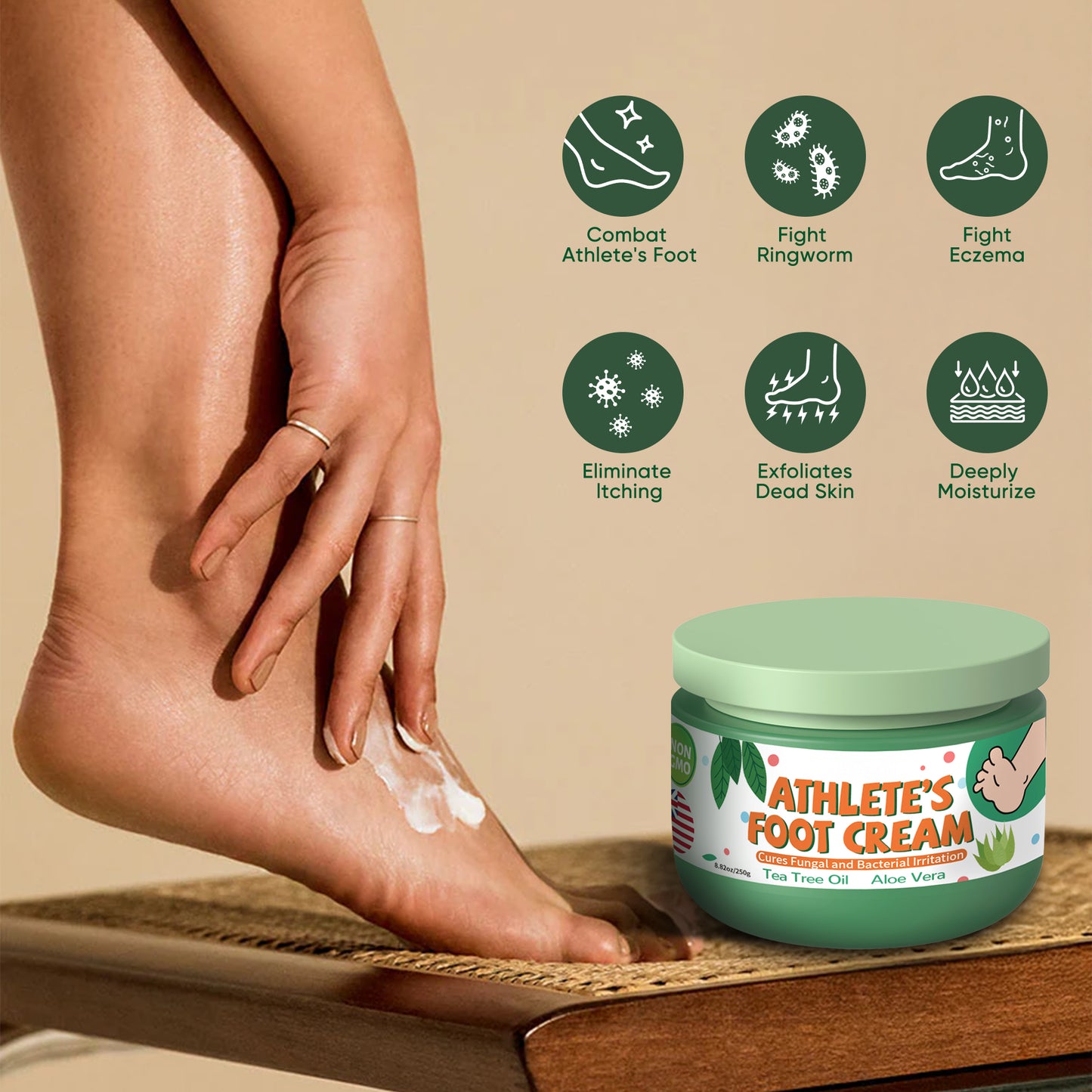 Athletes Foot Treatment Extra Strength - 8.82oz Athletes Foot Cream with Tea Tree Oil And Aloe Vera，Hydrates and Softens for Dry Cracked Feet, Toes and Heel, Alleviating the Foot Odor and Calluses
