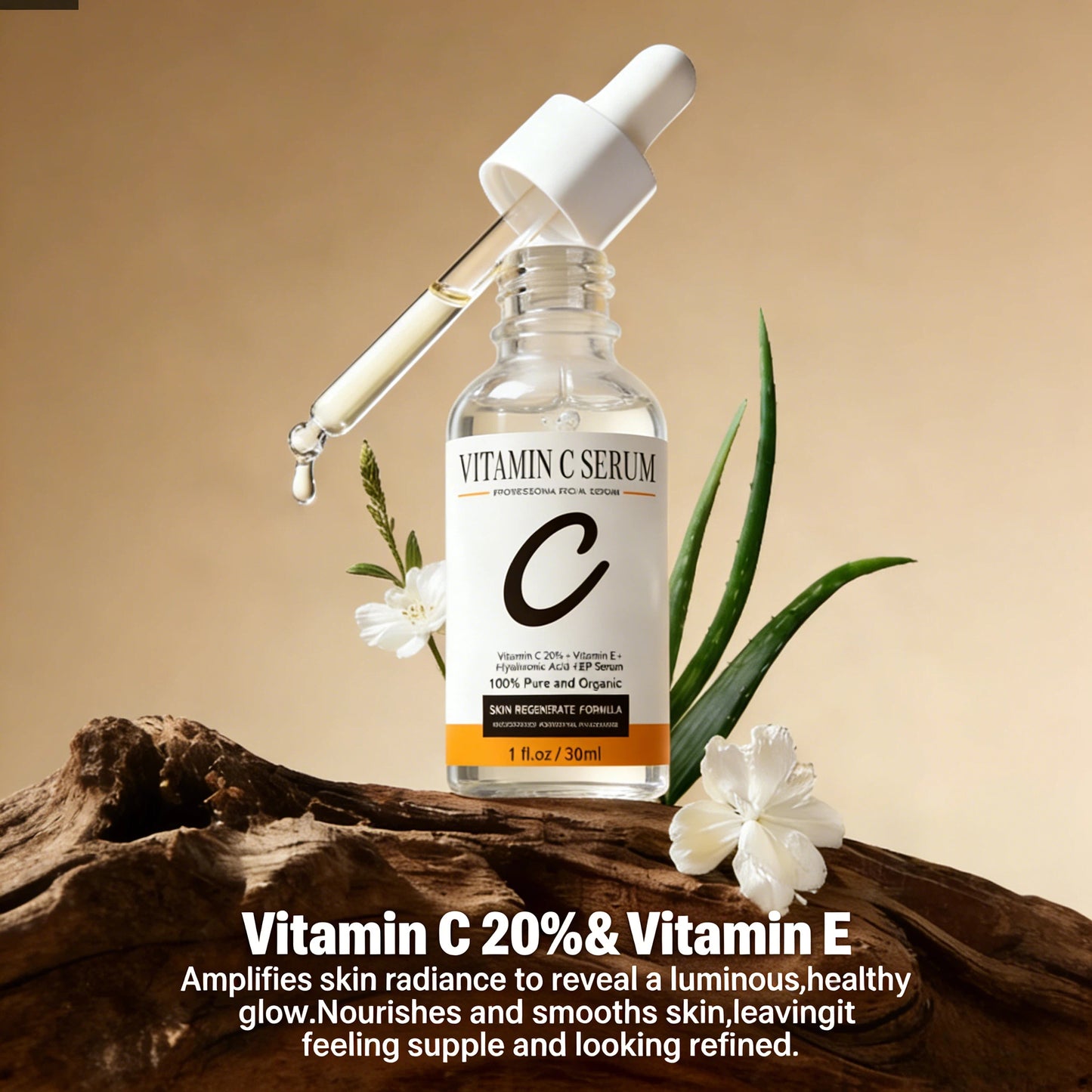 Grocerism 20% Vitamin C & 1.5% Vitamin E Serum for Dark Spot Corrector, Hydrating & Gentle Skin Repair - Facial Serum - 30ml