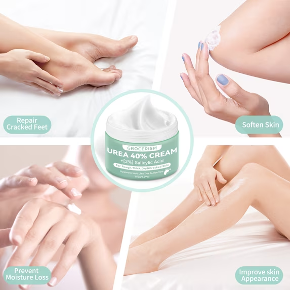 2 Packs Urea Cream 40 Plus Salicylic Acid 5.30 oz || Foot Cream and Hand Cream, with Hyaluronic Acid, Tea Tree, and Aloe Vera, Callus Remover and Cracked Heel Repair Care