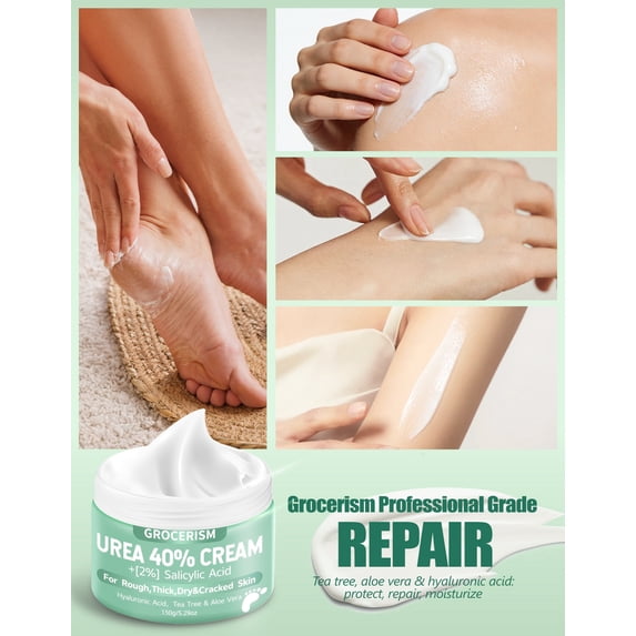 Urea Cream 40 Percent for Feet Plus Salicylic Acid 5.29 oz Foot Cream, with Hyaluronic Acid, Tea Tree,and Aloe Vera for Deep Moisturizes