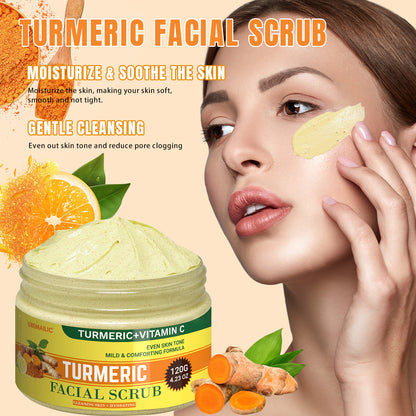 GREMAILIC Turmeric Vitamin C Facial Sea Salt Scrub Cream Organics Microdermabrasion Facial Scrub Exfoliating Clears Blackheads Improve Dark Spot Acne with Aloe leaf Extract 120g/4.23oz