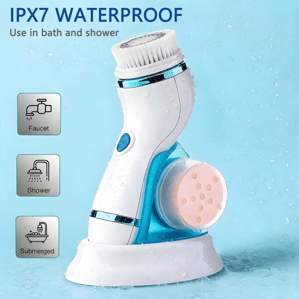 Facial Cleansing Brush IPX6 Waterproof Heads,Electric Face Spin Brush for Exfoliating,Oil makeup, Pores， Massaging and Deep Cleansing