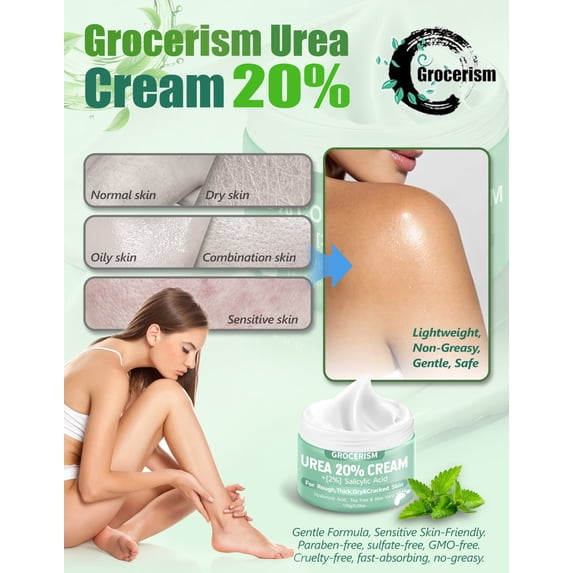 Urea Cream 20 Percent For Feet Plus Salicylic Acid 5.29 oz || Foot Cream and Hand Cream, with Hyaluronic Acid, Tea Tree, and Aloe Vera, Callus Remover and Cracked Heel Repair Care