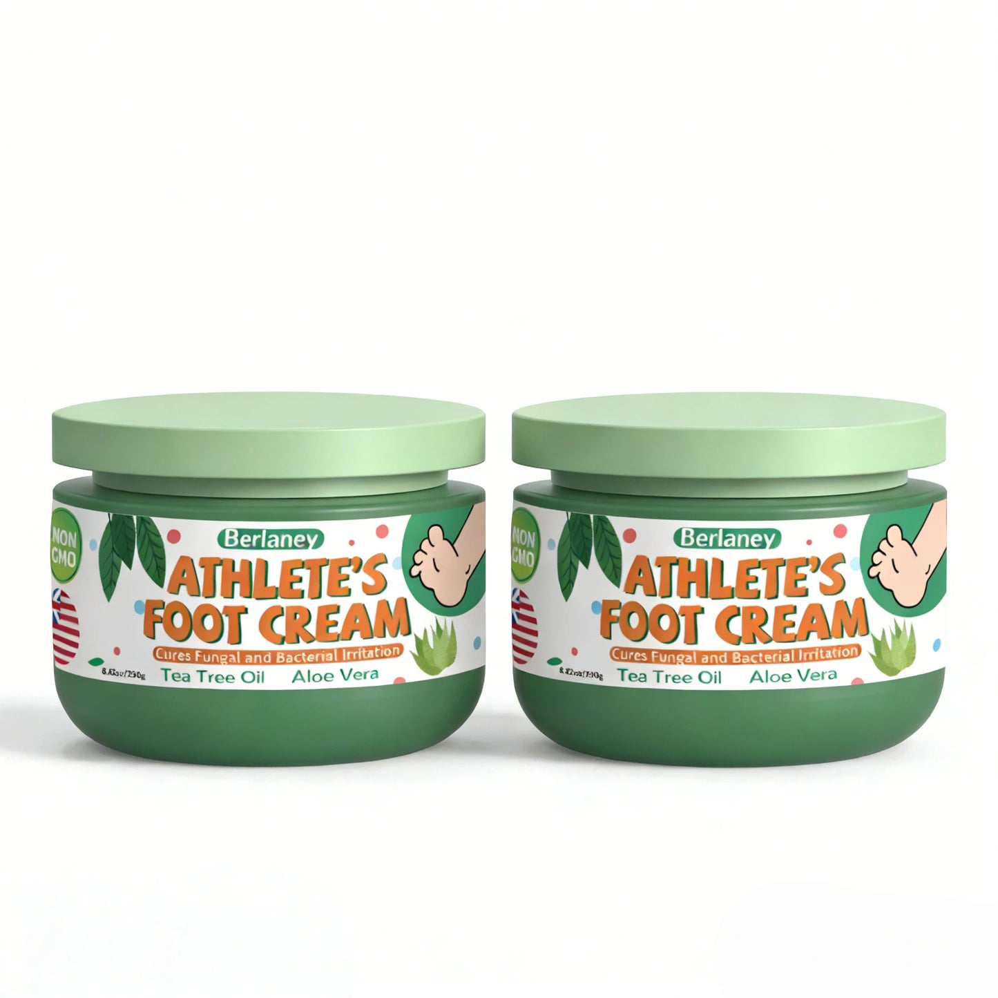 Berlaney Athlete Foot Cream - Tea Tree & Aloe, Itch & Fungal Relief, Dry Cracked Heel Repair, 8.82oz