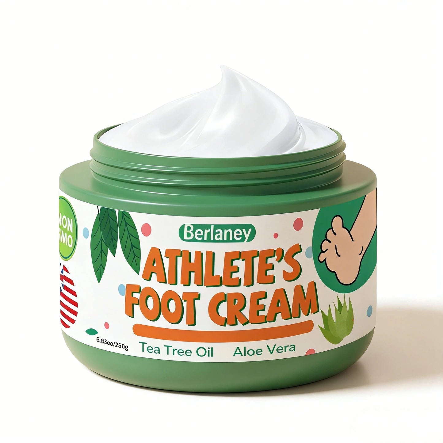 Berlaney Athlete Foot Cream - Tea Tree & Aloe, Itch & Fungal Relief, Dry Cracked Heel Repair, 8.82oz